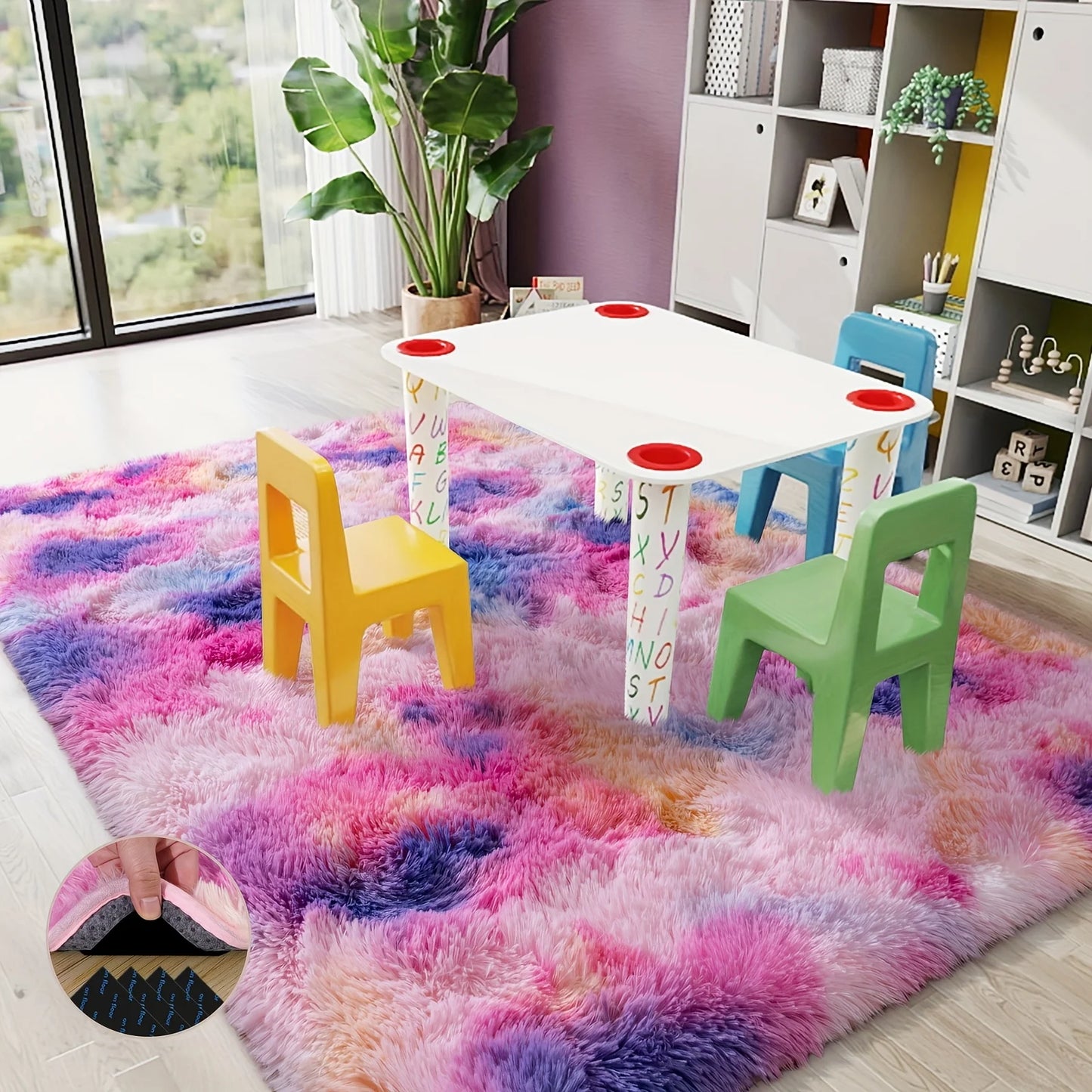 Fluffy Tie Dye Rainbow Carpet For Living Room And Bedroom
