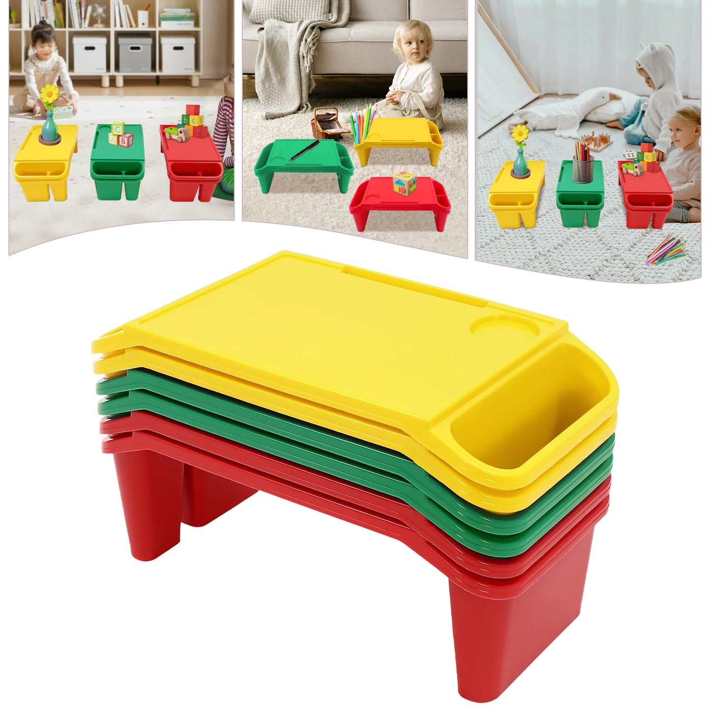 6 Pcs Red Green Yellow Kids Lap Table With Side Storage