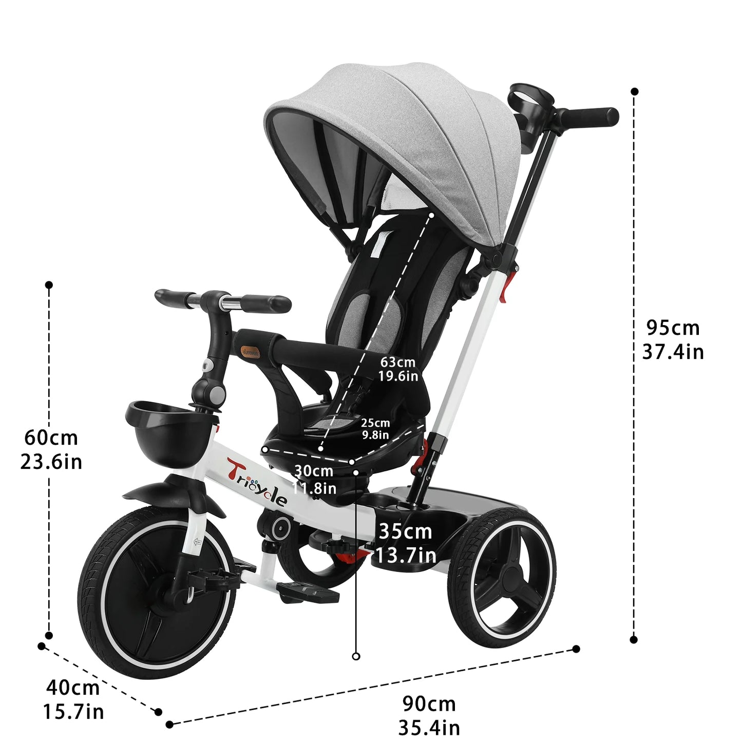 Baby Stroller Tricycle Ride Bike 5 In 1 Adjustable Canopy
