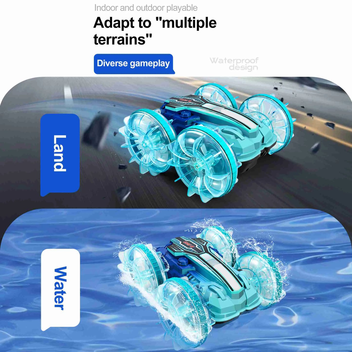 Remote Control Car Boat Gesture Sensing Waterproof Stunt 4WD All Terrain Beach Pool Toy with LED Lights for Boys