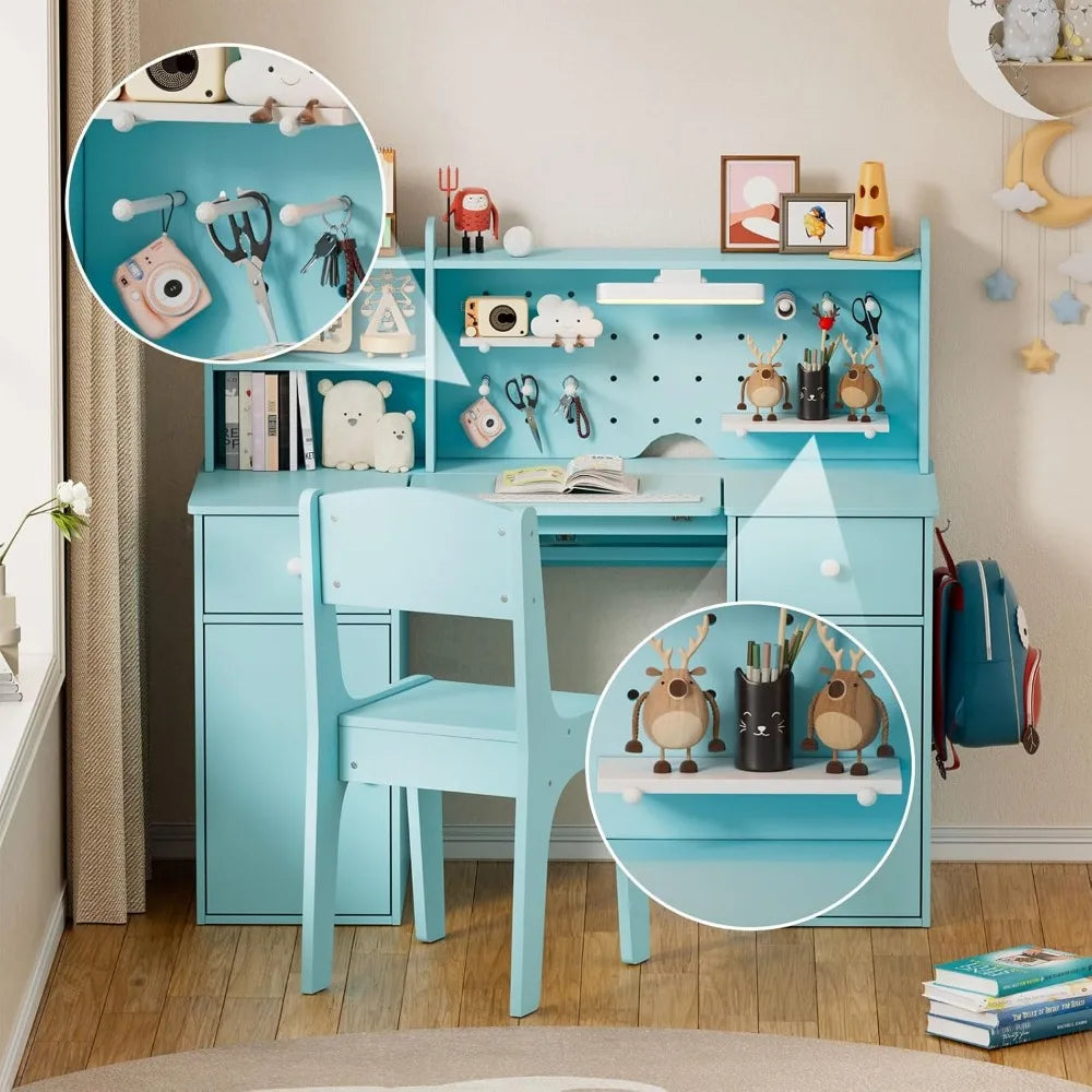 Kids Study Desk And Chair Set Wooden Table With Tilt Desktop