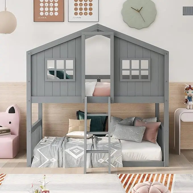 Twin Over Twin Bunk Bed With Drawers Storage Box Shelf Wood