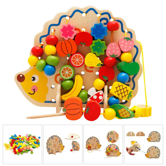 Wooden Stringing Beads And Lacing Toys For Preschoolers