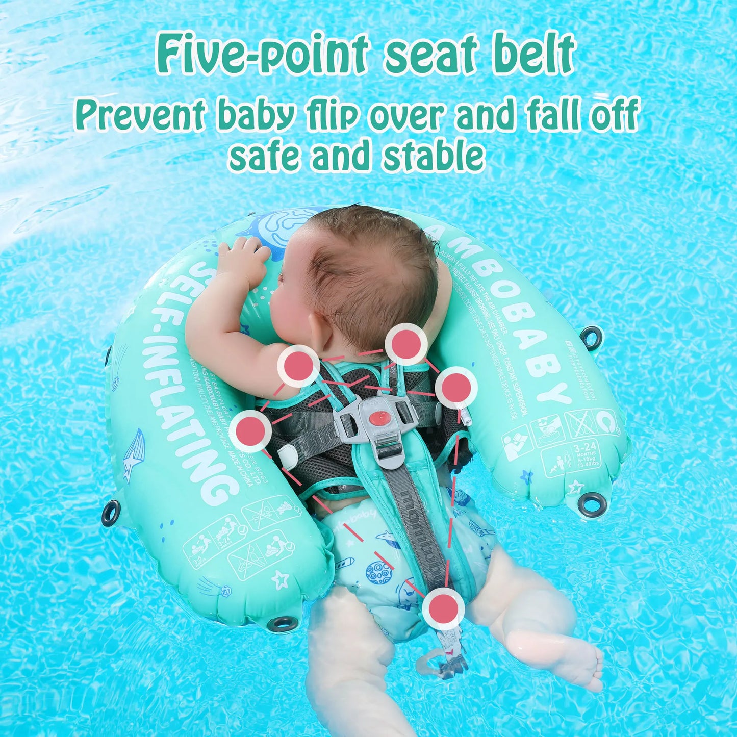 Heccrei Mambobaby Self Inflating Baby Swim Float with Canopy Compressible Folding Pool Float Waterproof Swim Trainer