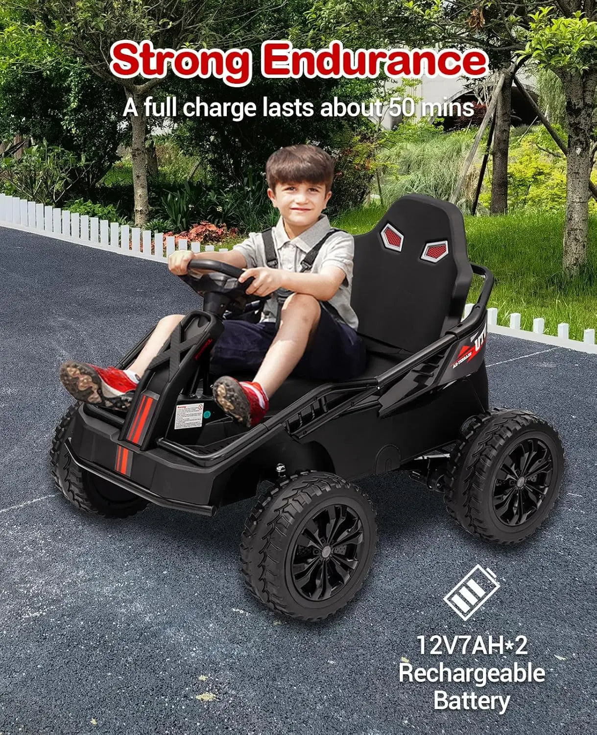 24V Ride On Truck Car Electric UTV Car with Remote Control 4 Shock Absorbers Safety Belt 16 Inch Wide Seat Music 4WD Power