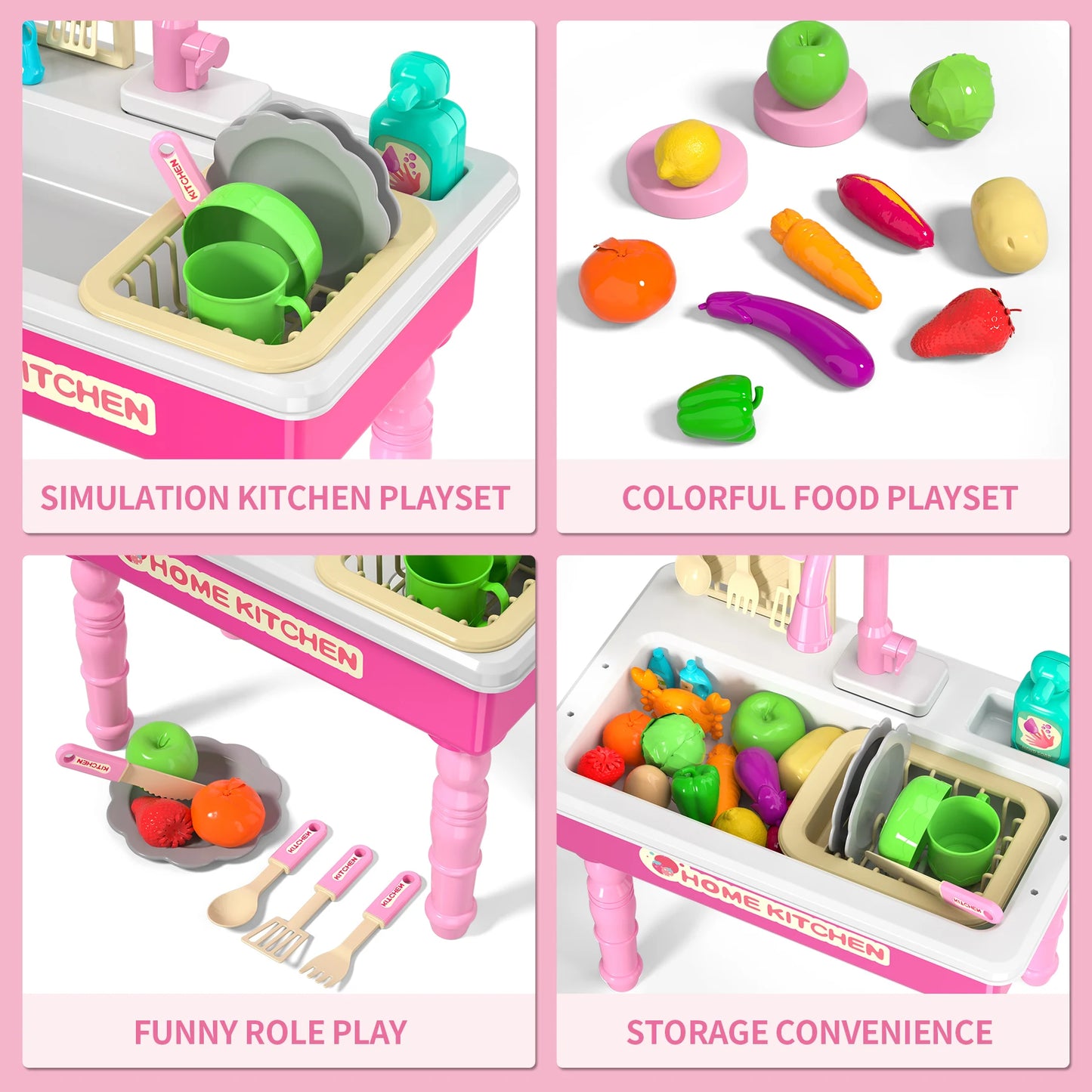 Play Kitchen Sink Toy with Running Water and Dishwasher Feature