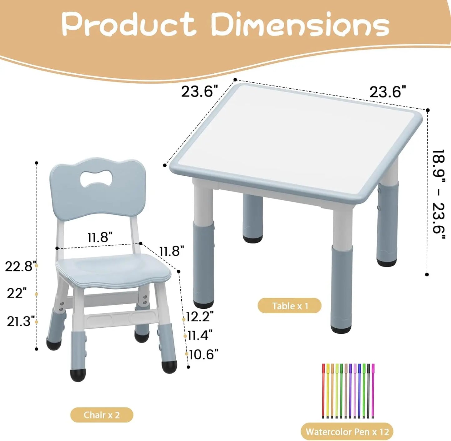 Kids Table And 2 Chairs Set With Graffiti Desktop Adjustable