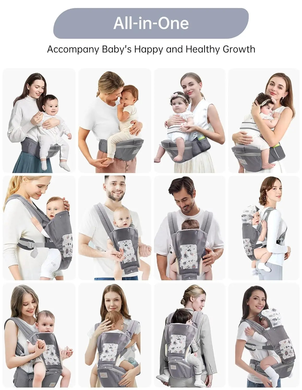 Baby Carrier Newborn to Toddler All Seasons Toddler Carrier with Hood Multi Position Baby Hip Carrier