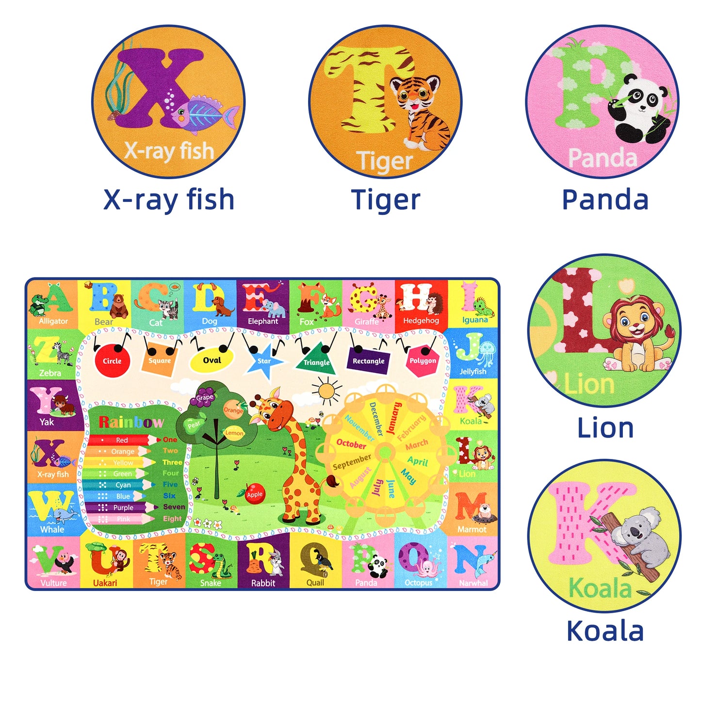 Large Children's Play Mat Giraffe Animal Carpet for Boys Kindergarten Bedroom Decorative Letters Carpet