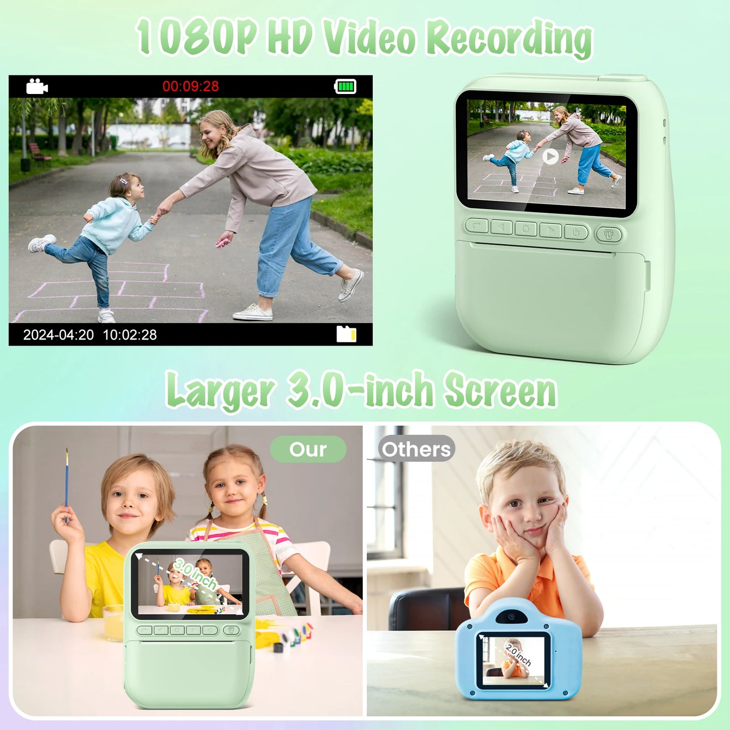 Gofunly Kids Instant Print Camera 3 Inch Mini Digital 1080P