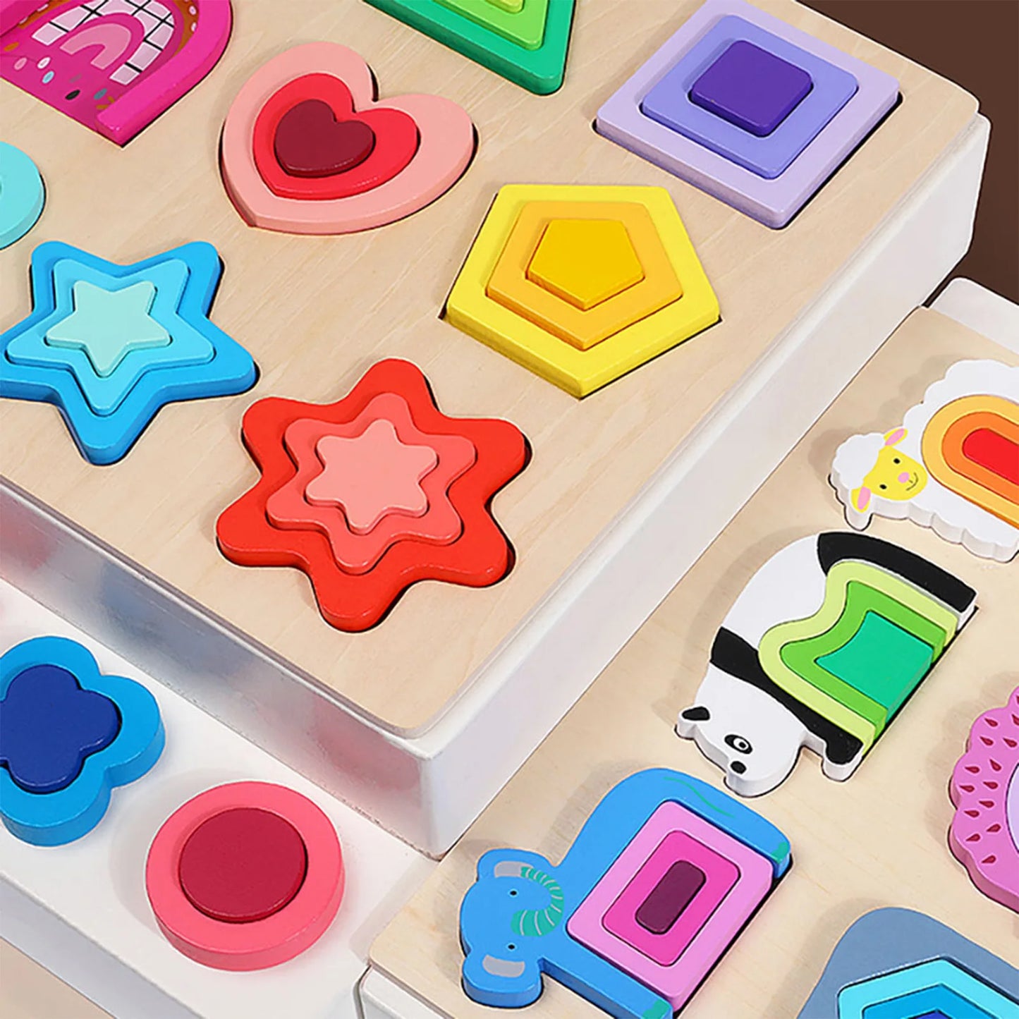 3D Wooden Puzzles Montessori Toys for Kids Geometry Shapes