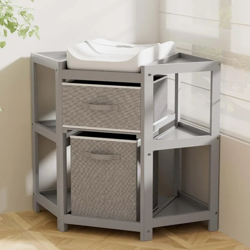 Baby Corner Changing Table With Storage Drawers And Pad