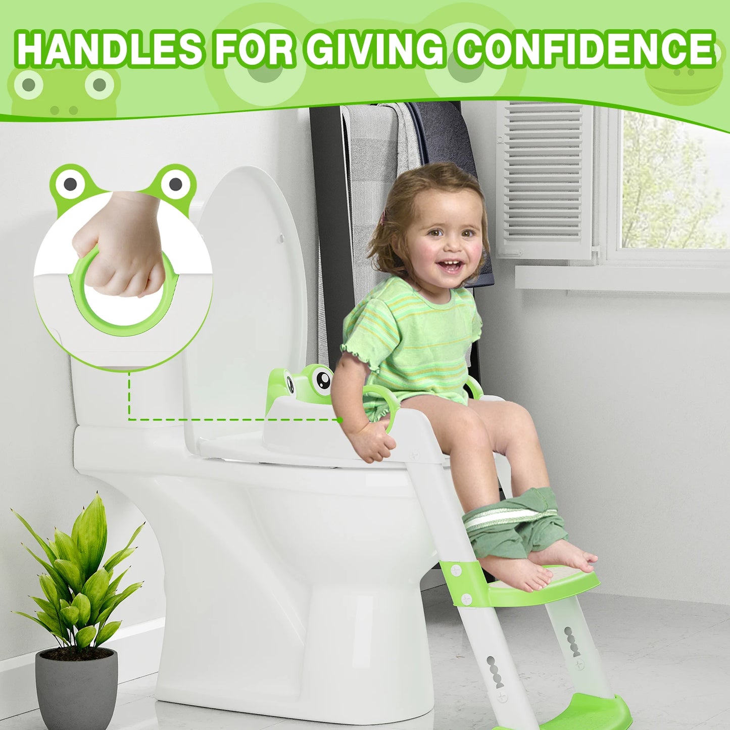Children's Toilet Seat Step Stool with Folding Stand for Boys and Girls Anti-Slip Potty Training Ring