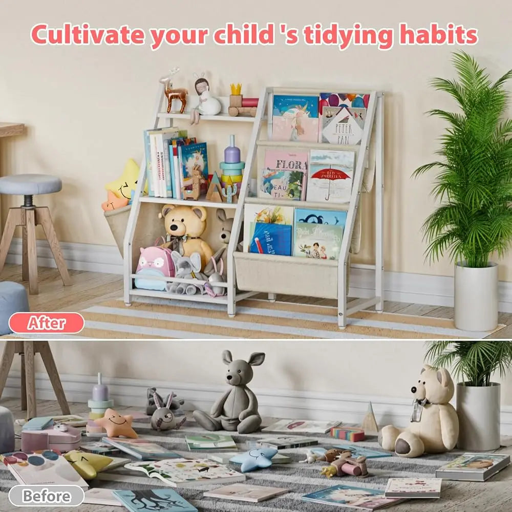 3 Tier Kids Bookshelf And Toy Storage Kids Book Sling Shelf Montessori Baby Toddler Bookshelf For Kids Minimalist Modern Bookcase