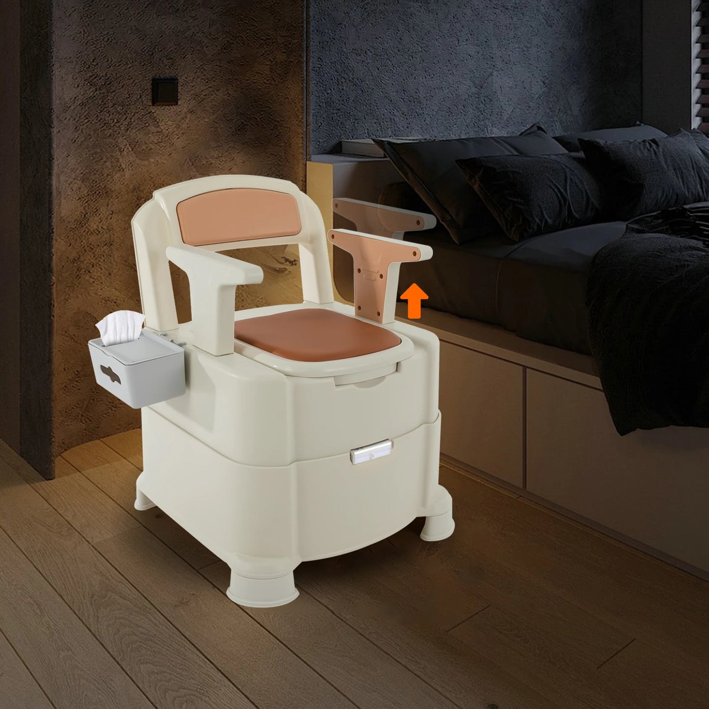 Toilet With Sensor Night Light Portable Bedside Commode Maximum Load 200kg
