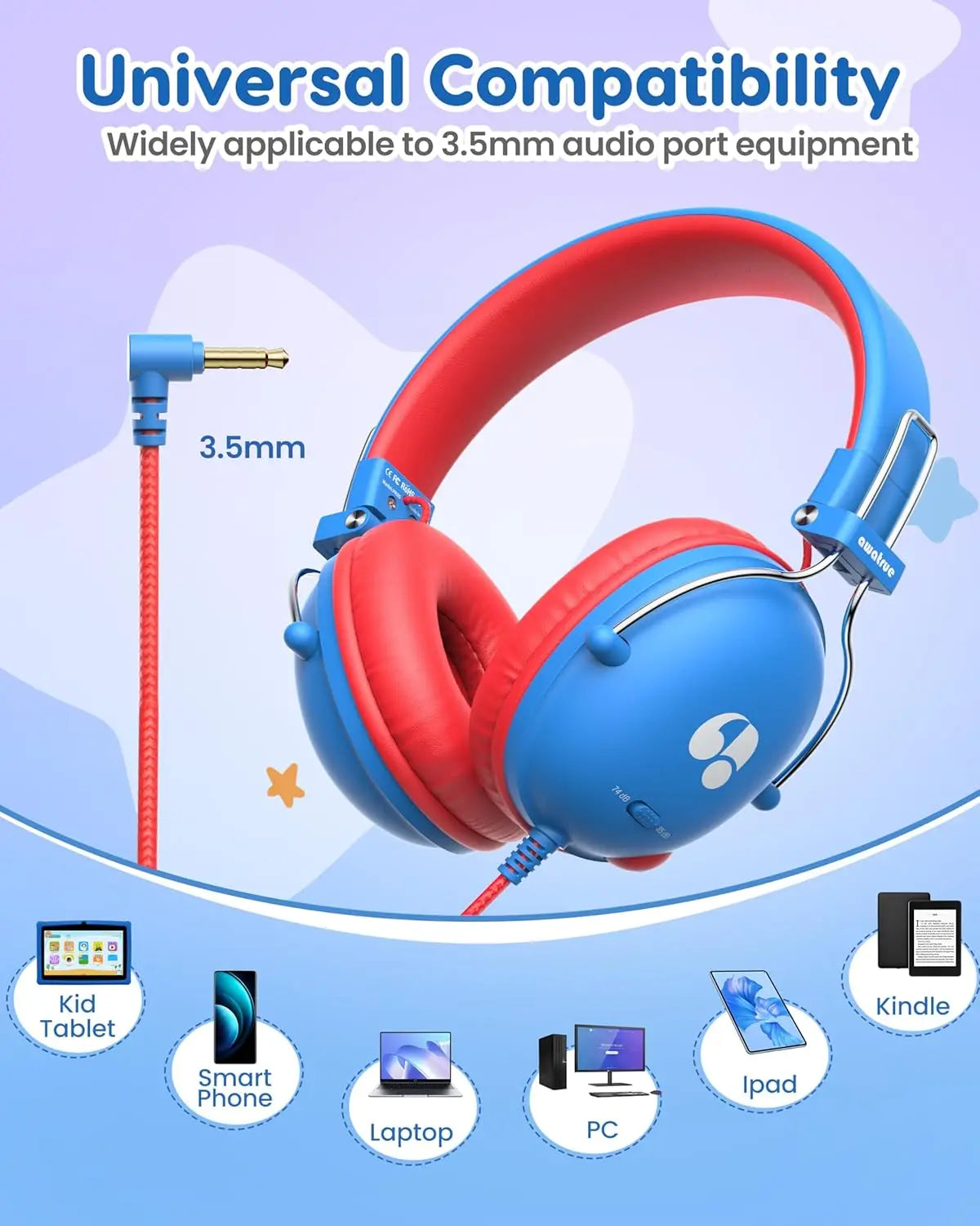 HK05 Kids Study Wired Headphones With Mic Limited 74dB 85dB