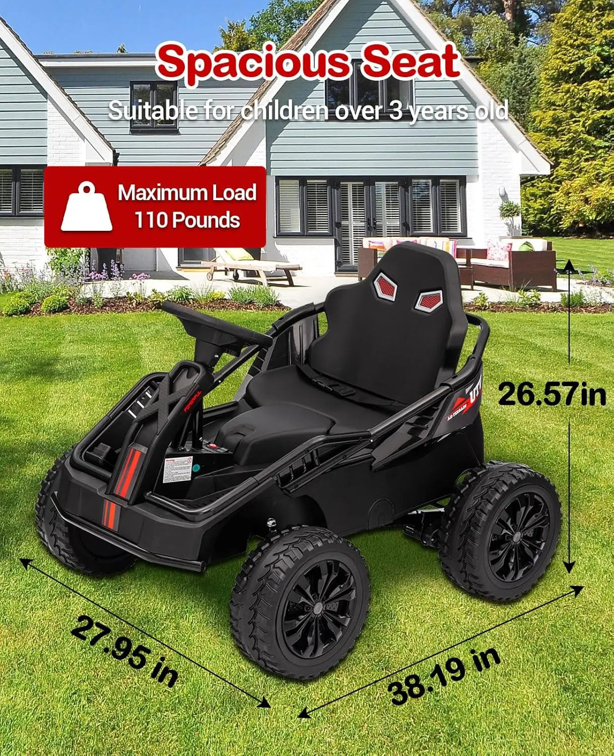 24V Ride On Truck Car Electric UTV Car with Remote Control 4 Shock Absorbers Safety Belt 16 Inch Wide Seat Music 4WD Power