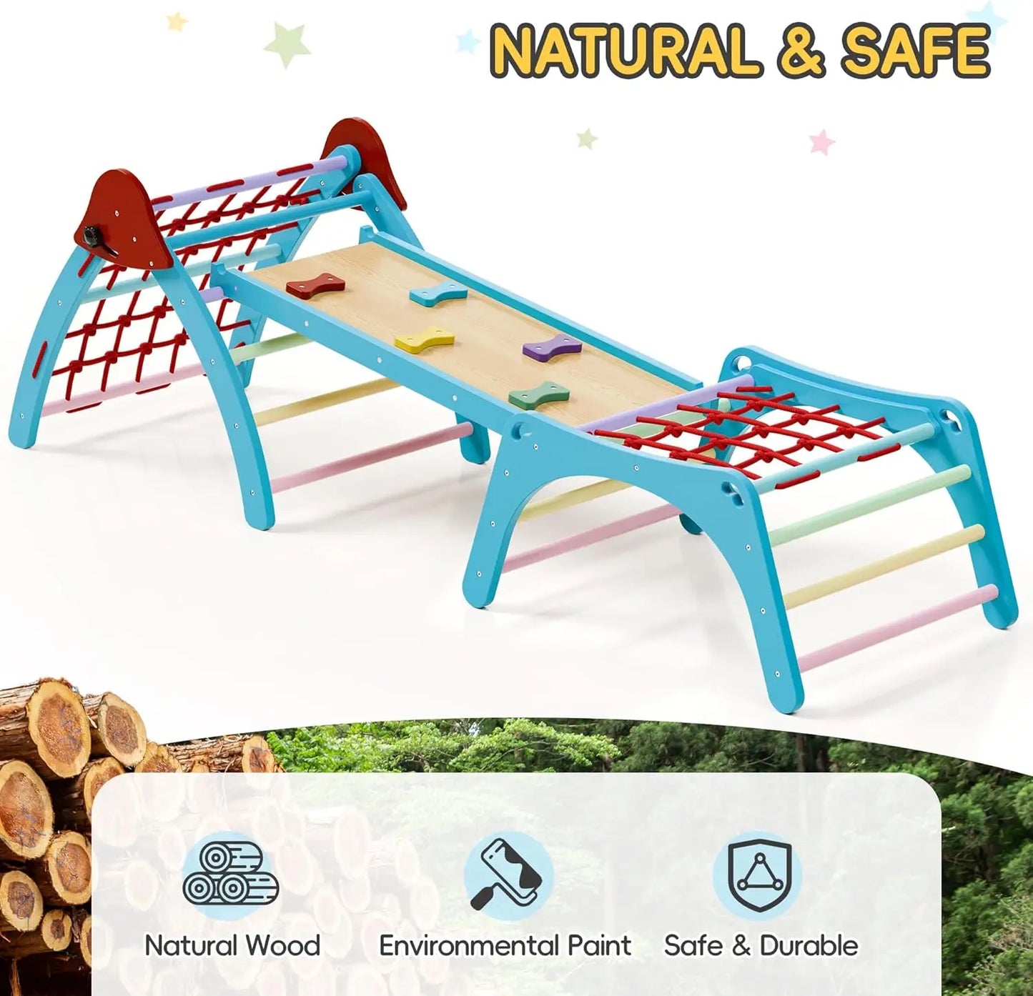 Pikler Triangular Set Foldable Wooden Climbing Gym Indoor Playground 6 in 1 Pikler Triangle for Toddlers