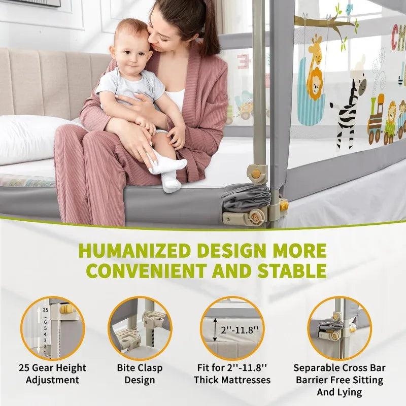 Bed Rails for Queen Bed 3 Pieces Baby Bed Rail Guard for Kids 25 Height Levels Adjustable Bed Fence 3 in 1 Foldable Bed Guardrail