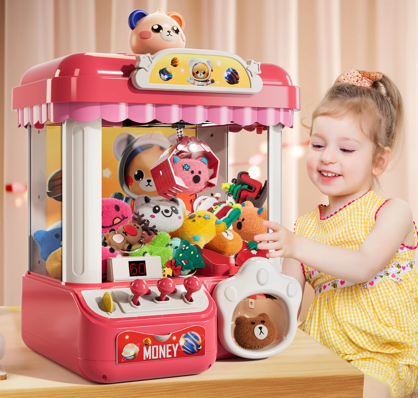 Doll Machine Claw Toy Interactive Coin Play Game Mini Clip Doll Machine for Kids Birthday Gift