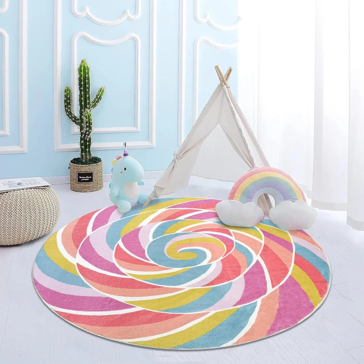 Round Carpet Rainbow Lollipop Fluffy Rug for Living Room