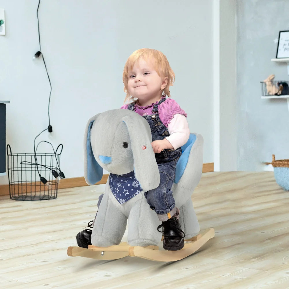 Kids Ride On Rocking Horse Toy Bunny Rocker with Fun Play Music and Soft Plush Fabric for Children 18 to 36 Months