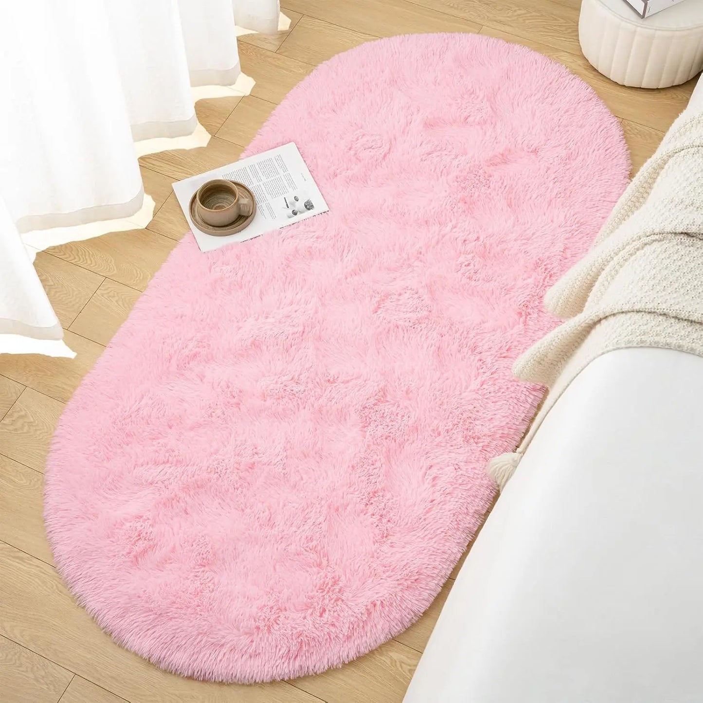 Oval Fluffy Ultra Soft Area Rug Bedroom Kids Room 2.6x5.3ft