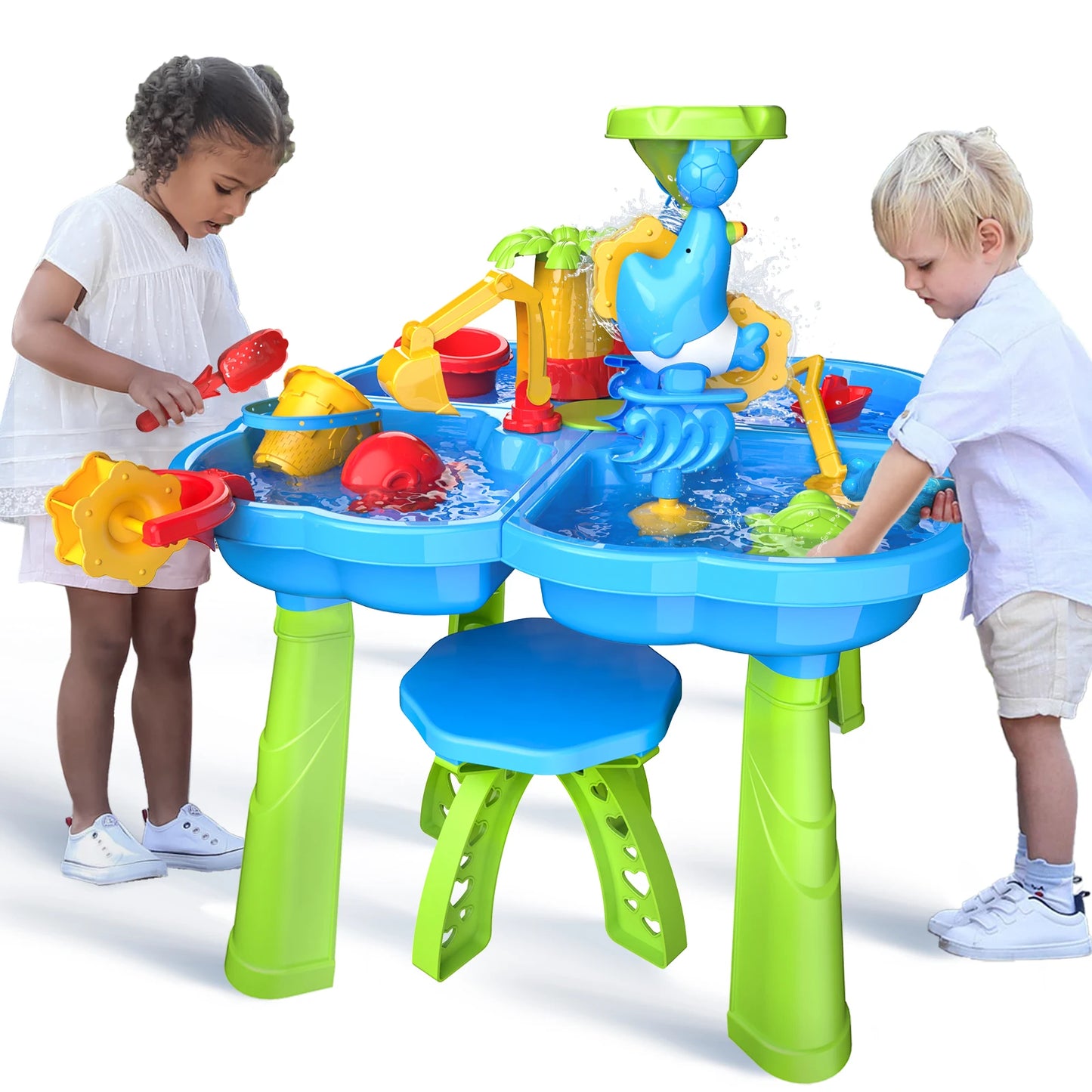 4 In 1 Sand Water Table Sandbox Table with Beach Sand Water Toy Kids Activity Play Table Summer Outdoor Toys for Boys Girls