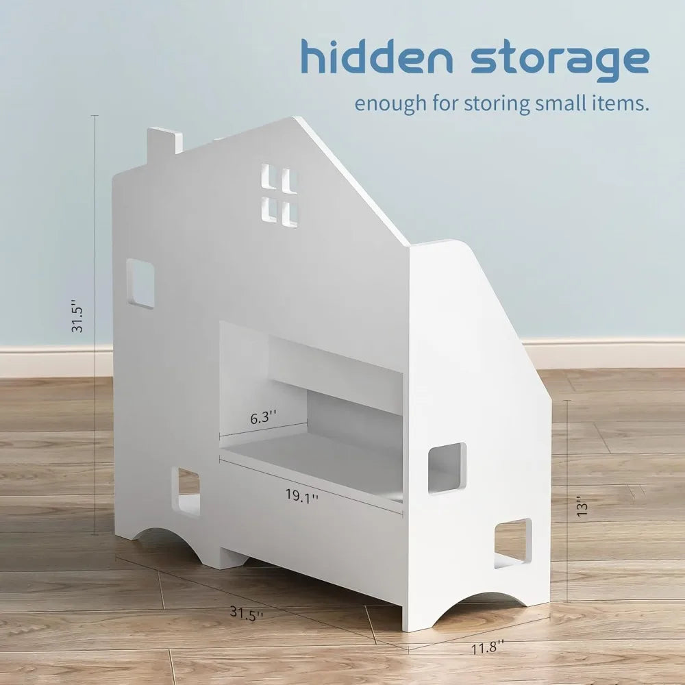 3 Tier Kids Bookshelf House Shape Montessori Storage