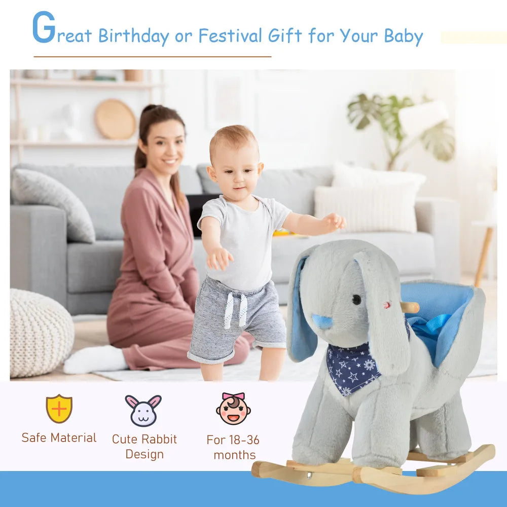 Kids Ride On Rocking Horse Toy Bunny Rocker with Fun Play Music and Soft Plush Fabric for Children 18 to 36 Months