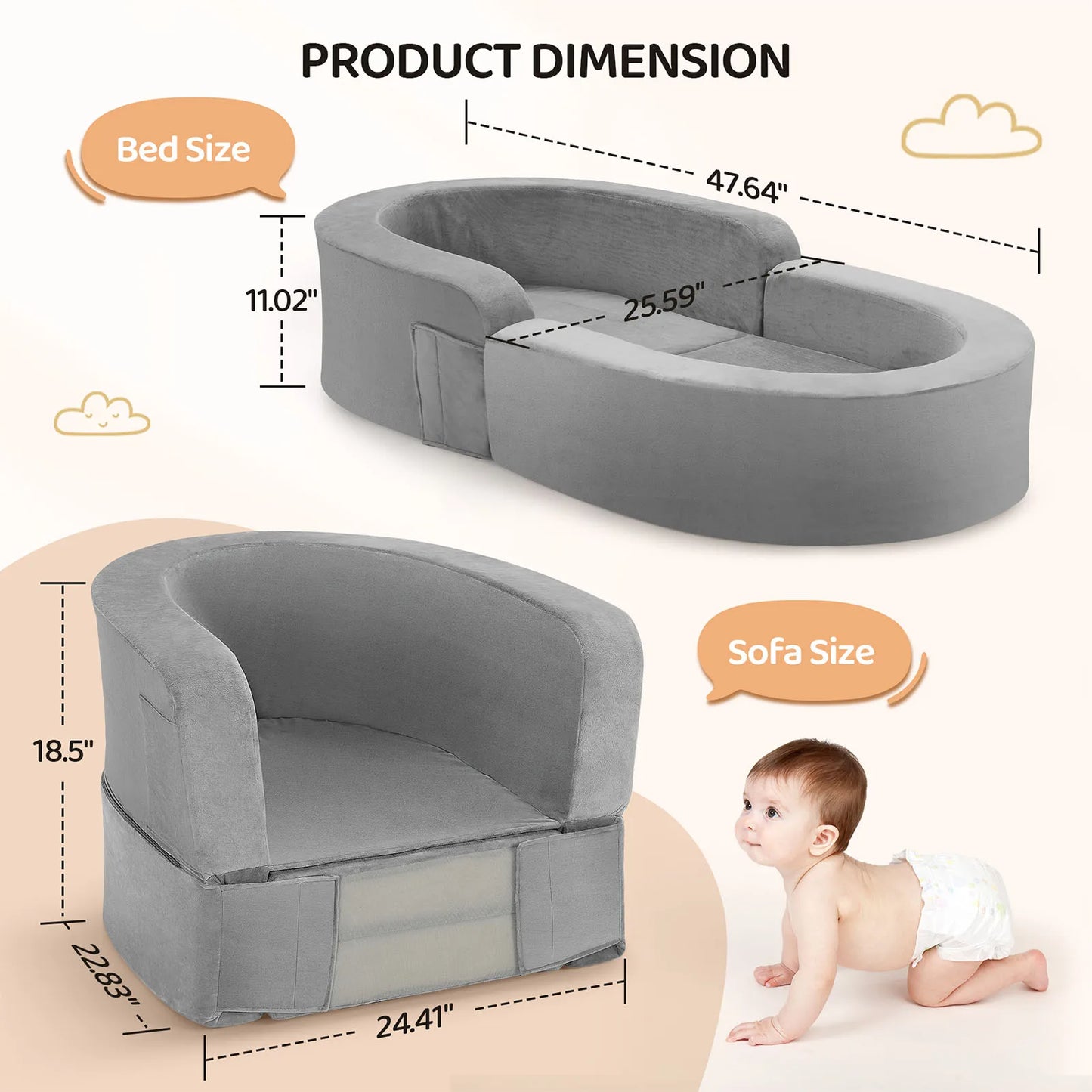 Baby And Maternal Bed Folding Sofa Skin Friendly Soft Safe Sponge Material
