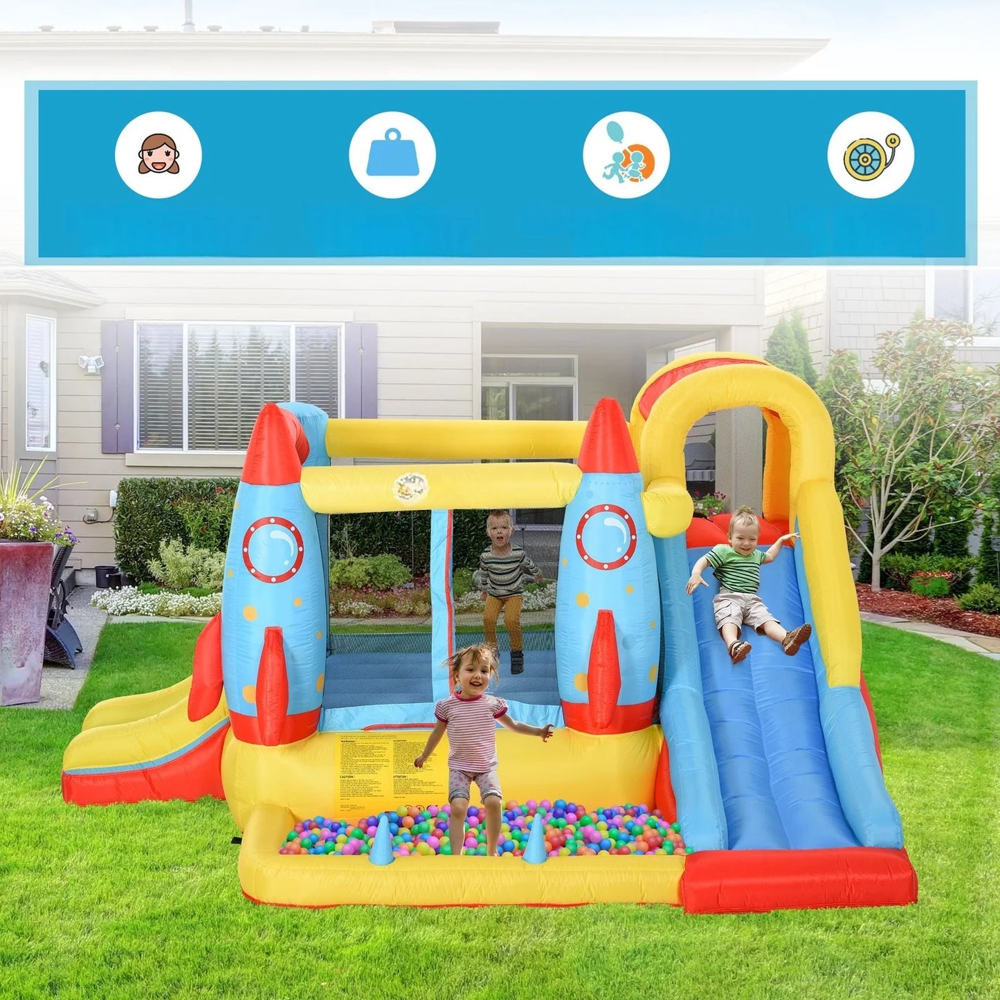 10.8 Feet x 8.7 Feet x 6.1 Feet Outdoor Inflated Castle for Climbing Sliding and Bouncing