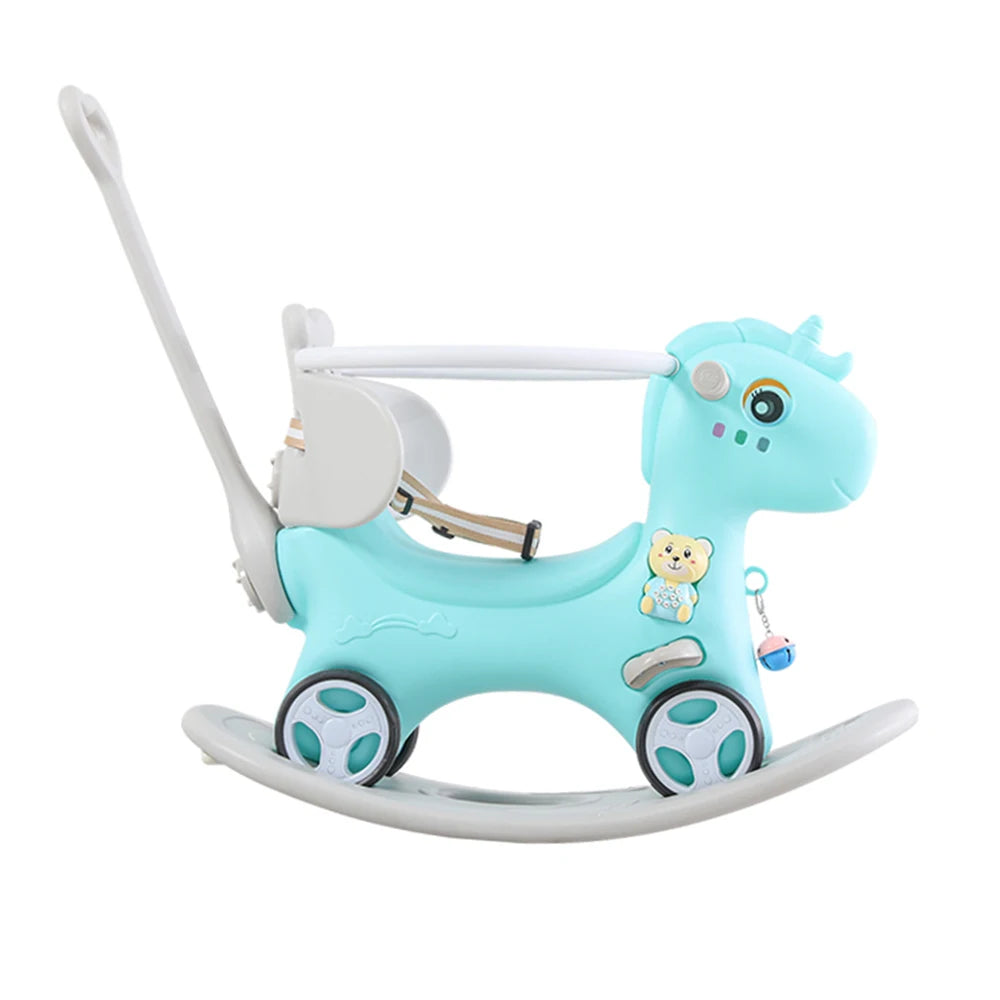 Toddler Rocking Horse Balance Bike Ride On Toy With Push Handle Backrest And Balance Board For Boys And Girls