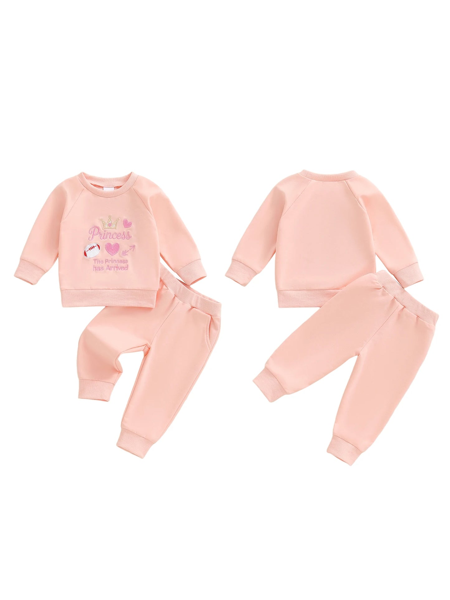 Winter Baby Girl 2 Piece Sweatshirt And Jogger Set With Letters Crown Embroidery