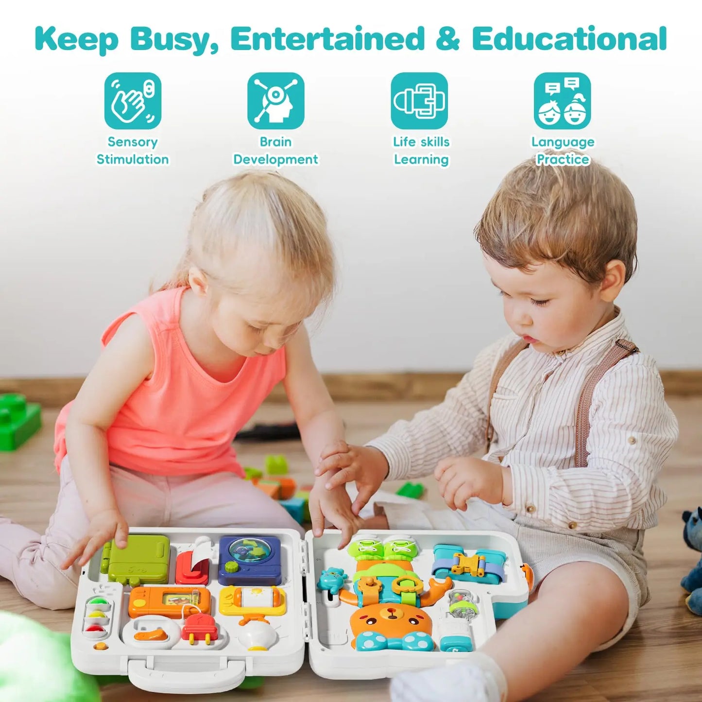 Musical Busy Board For Toddler Cute Skills Developmental Educational Toy Kids Montessori Gift For 1 To 3 Year Old Children