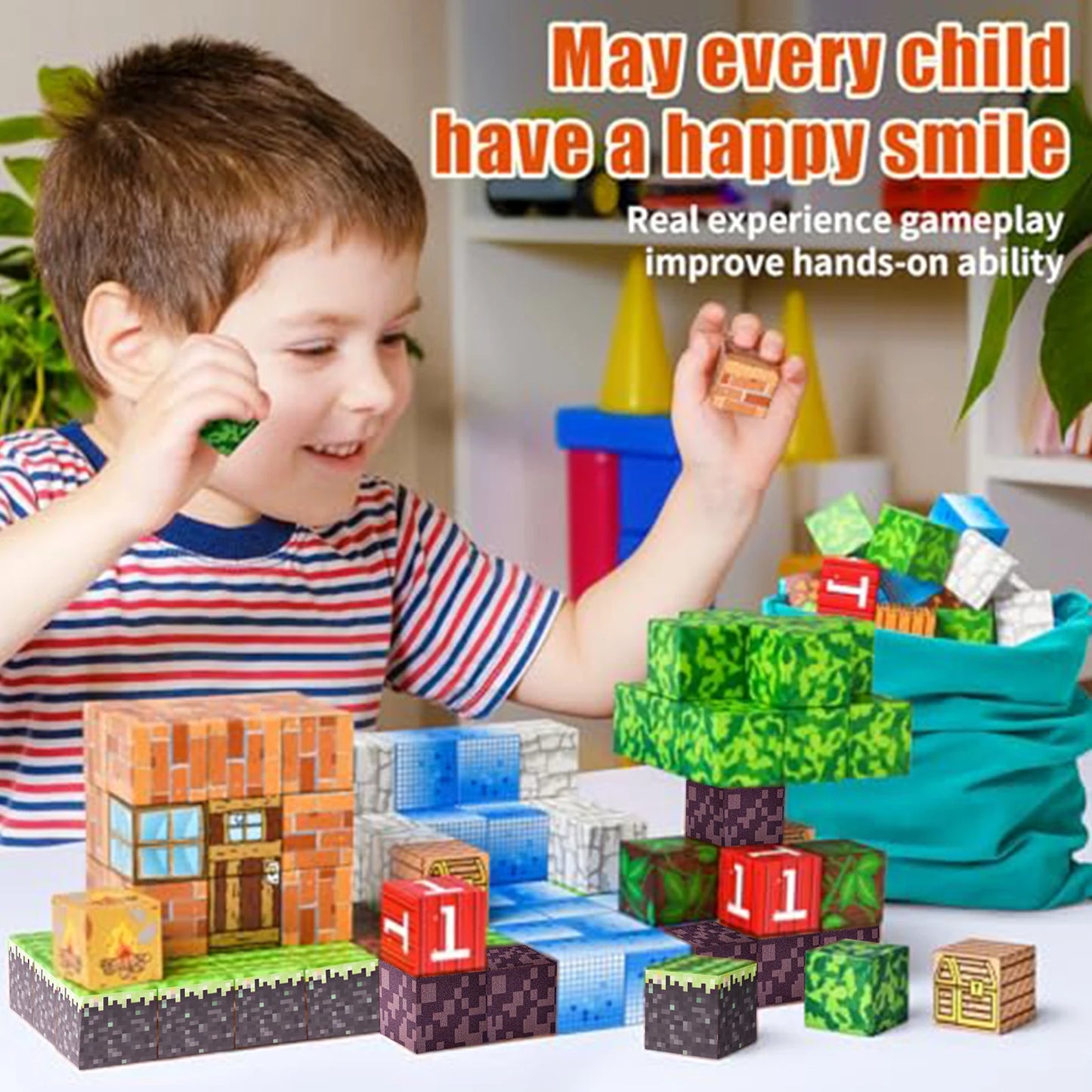 100 Piece Magnetic Block Forest Hut Toy Set For Kids 3 Up