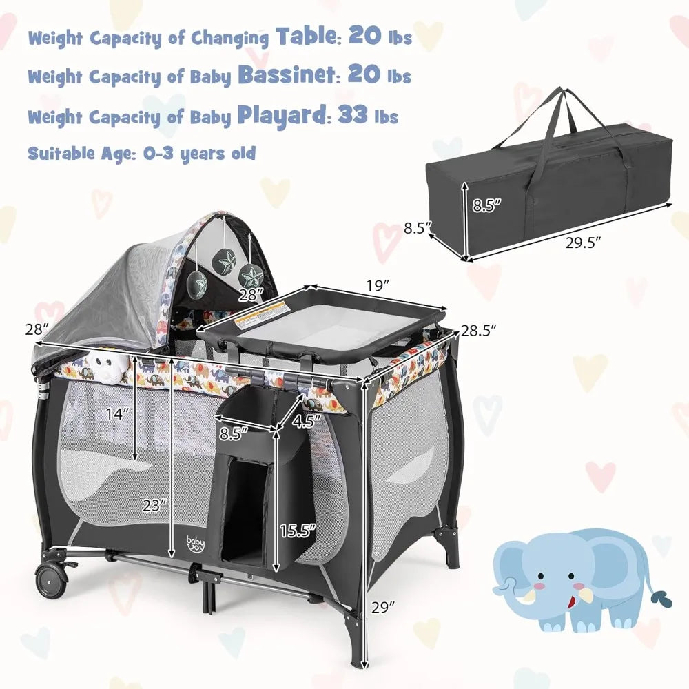 4 In 1 Pack And Play Baby Playard With Bassinet And Canopy