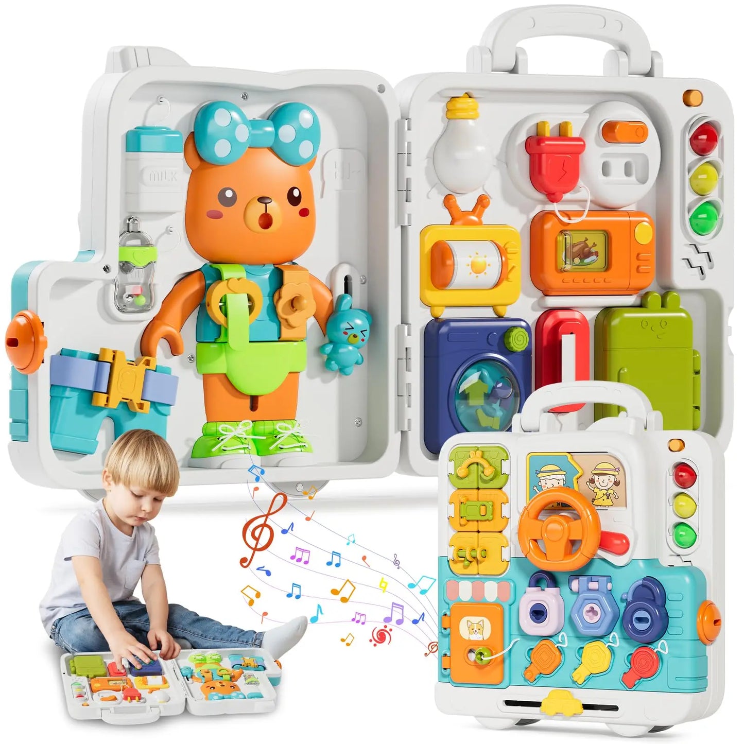 Musical Busy Board For Toddler Cute Skills Developmental Educational Toy Kids Montessori Gift For 1 To 3 Year Old Children