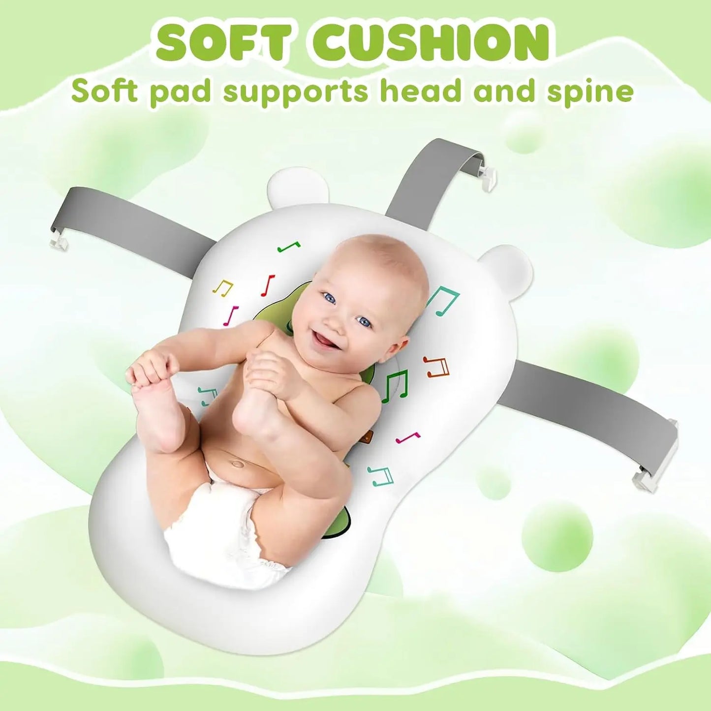 Baby Bath Tub with Bath Cushion Foldable Bathtub with Thermometer Shower Cap and Shower Brush for Newborn and Toddler 0 to 36 Months