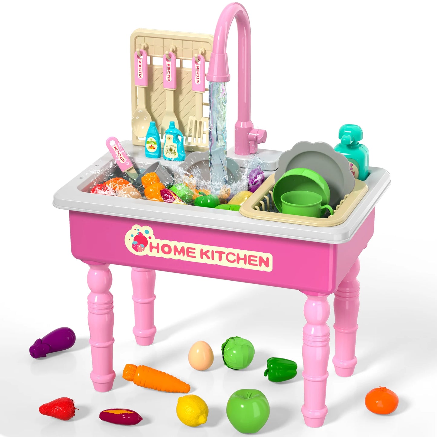 Play Kitchen Sink Toy with Running Water and Dishwasher Feature