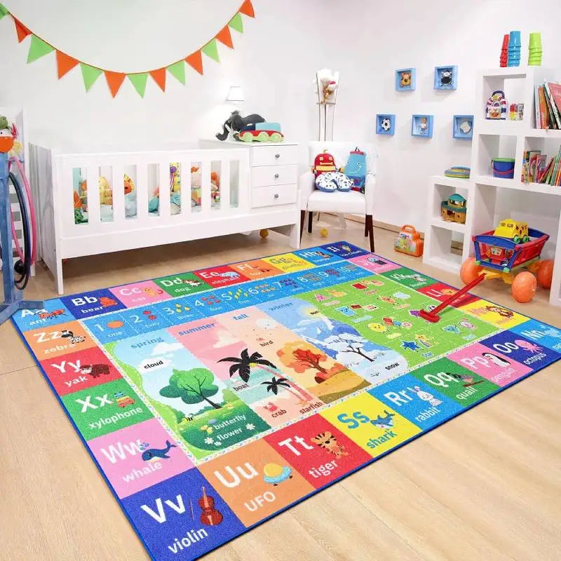 Lochas Kids Play Rug Educational Fun Carpet Gaming Area Rugs for Kids Room Bedroom Playroom Blue Colorful