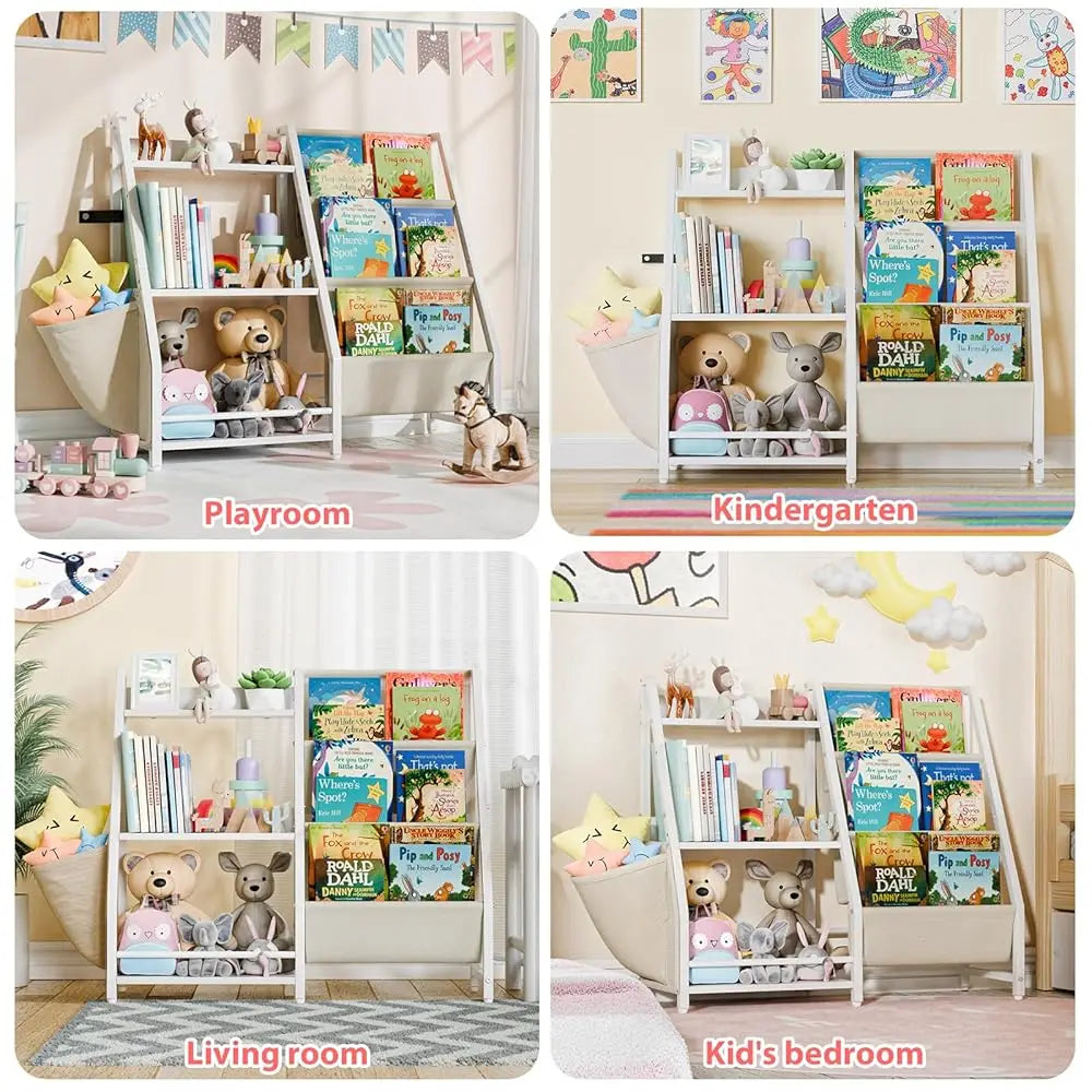 3 Tier Kids Bookshelf And Toy Storage Kids Book Sling Shelf Montessori Baby Toddler Bookshelf For Kids Minimalist Modern Bookcase