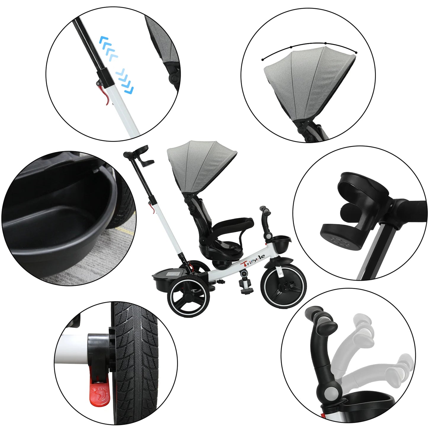 Baby Stroller Tricycle Ride Bike 5 In 1 Adjustable Canopy