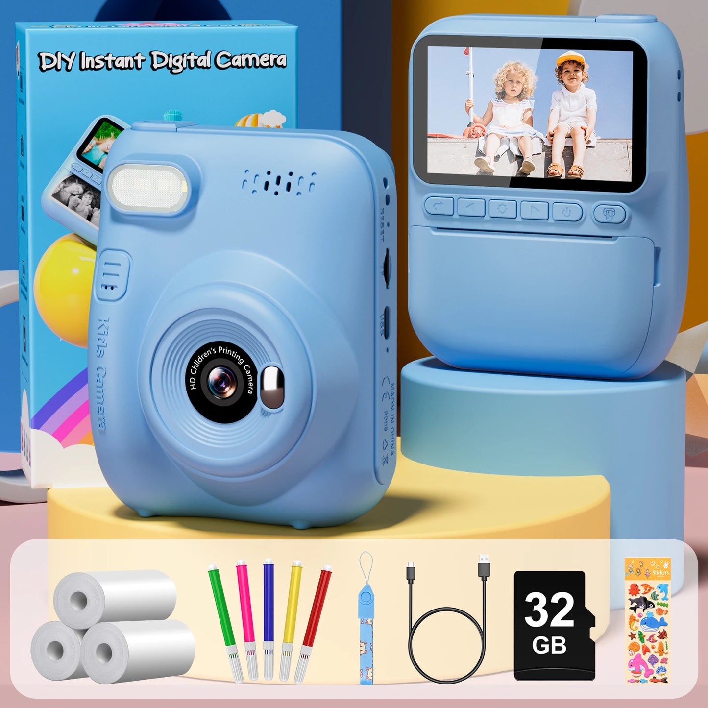 Gofunly Kids Instant Print Camera 3 Inch Mini Digital 1080P