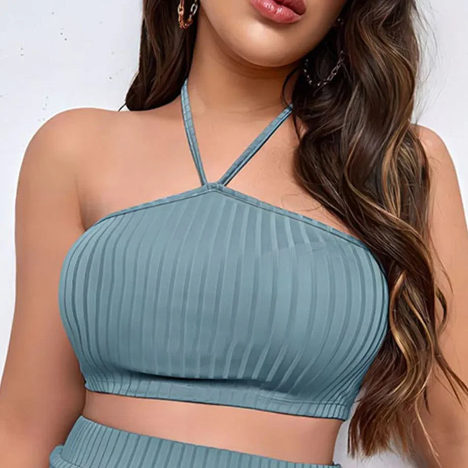 Maternity Knitted Ribbed Suspender Top And Pencil Skirt Set With Adjustable Belt