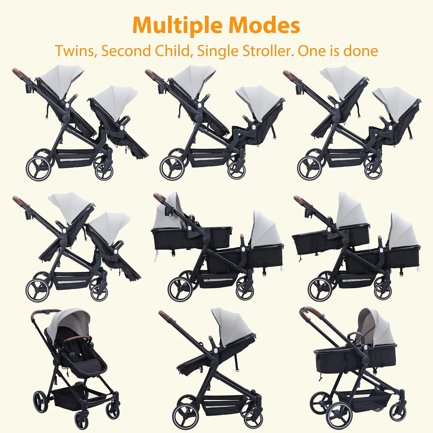 Double Tandem Stroller for Infants and Toddlers Non Foldable