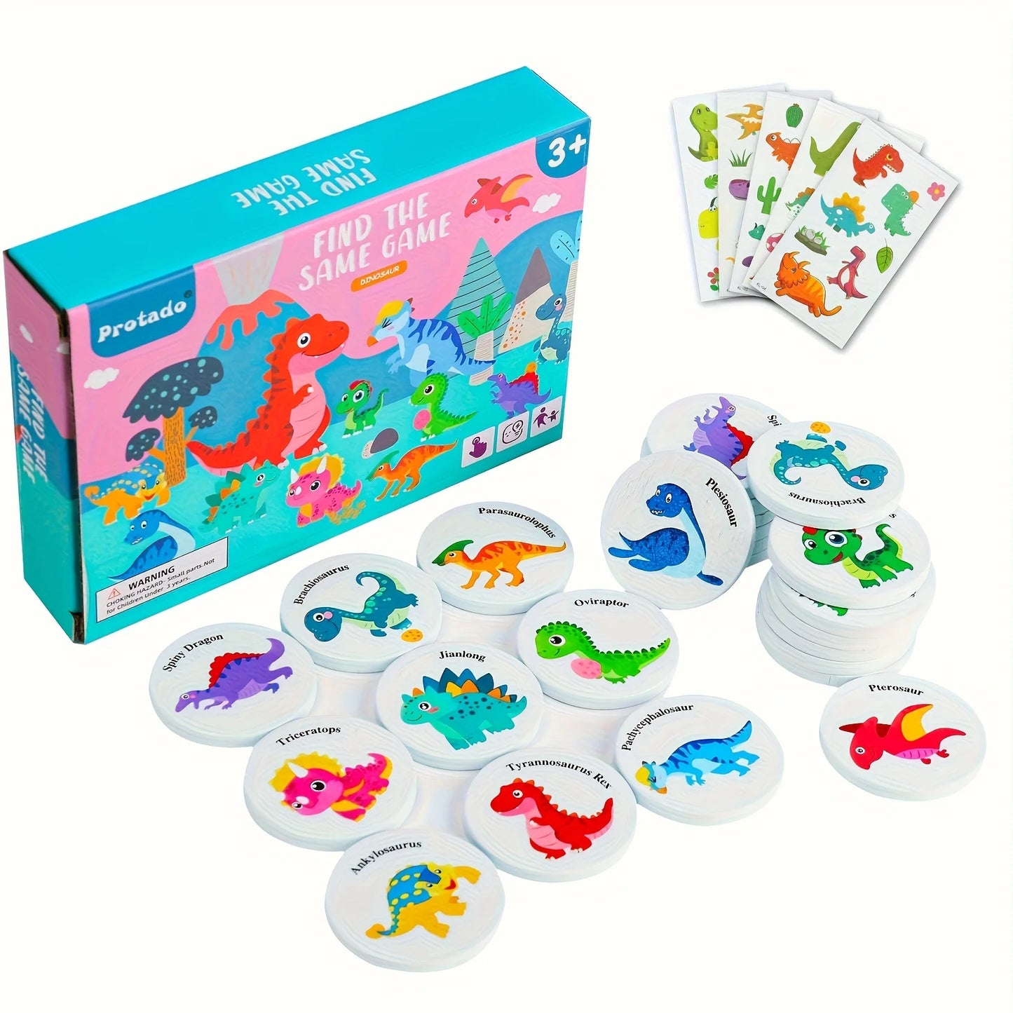 Dinosaur wooden memory matching game, color recognition observation educational toy teaching aid, suitable for children's birthd