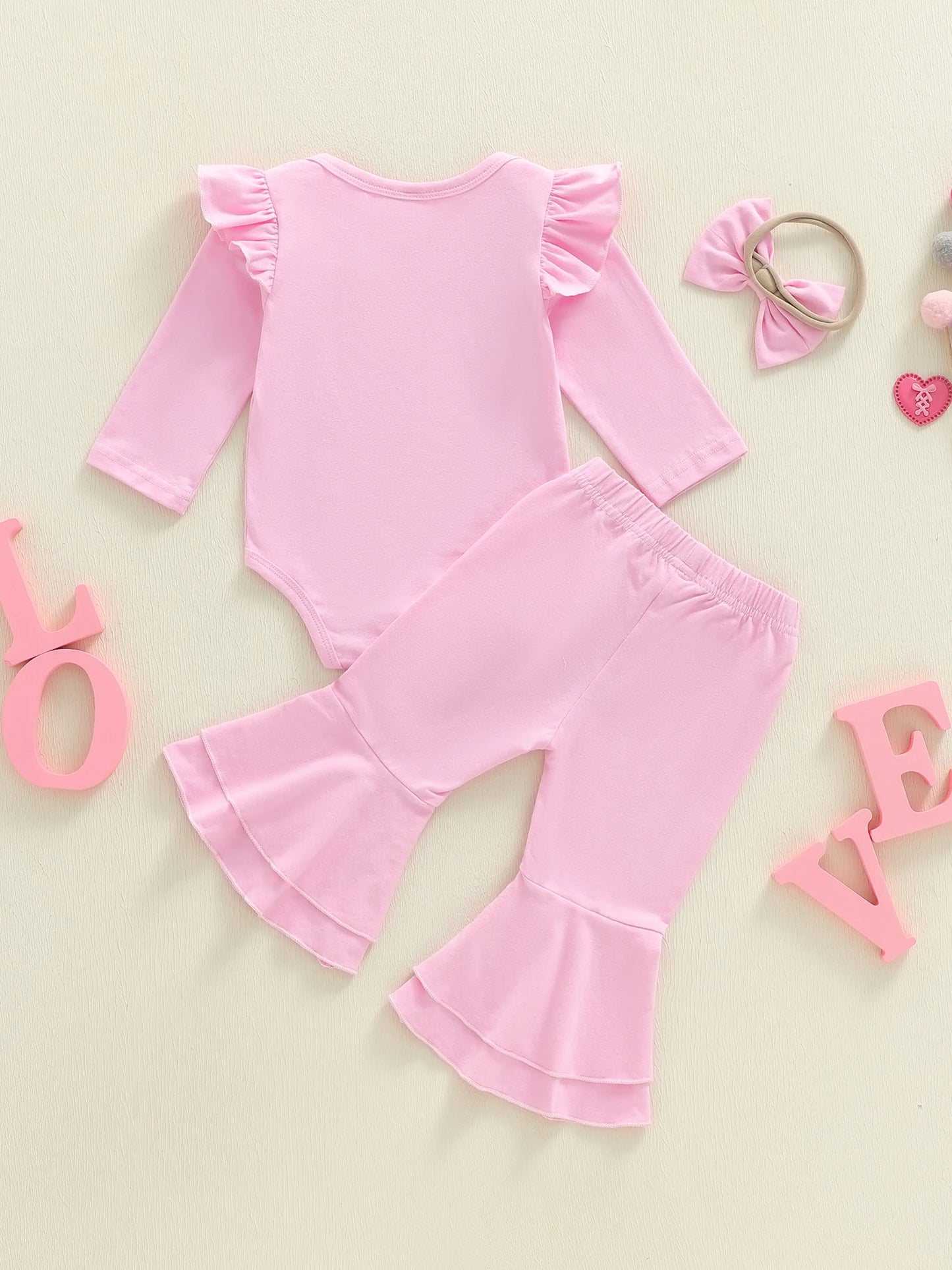 Toddler Girls 3 Piece Outfit Set Floral Print Romper Bell Bottoms Headband