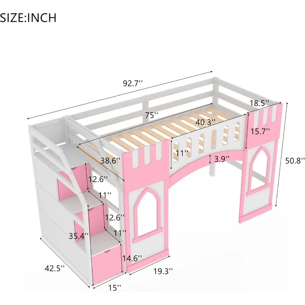 Harper Twin Loft Bed With Storage Staircase And Window