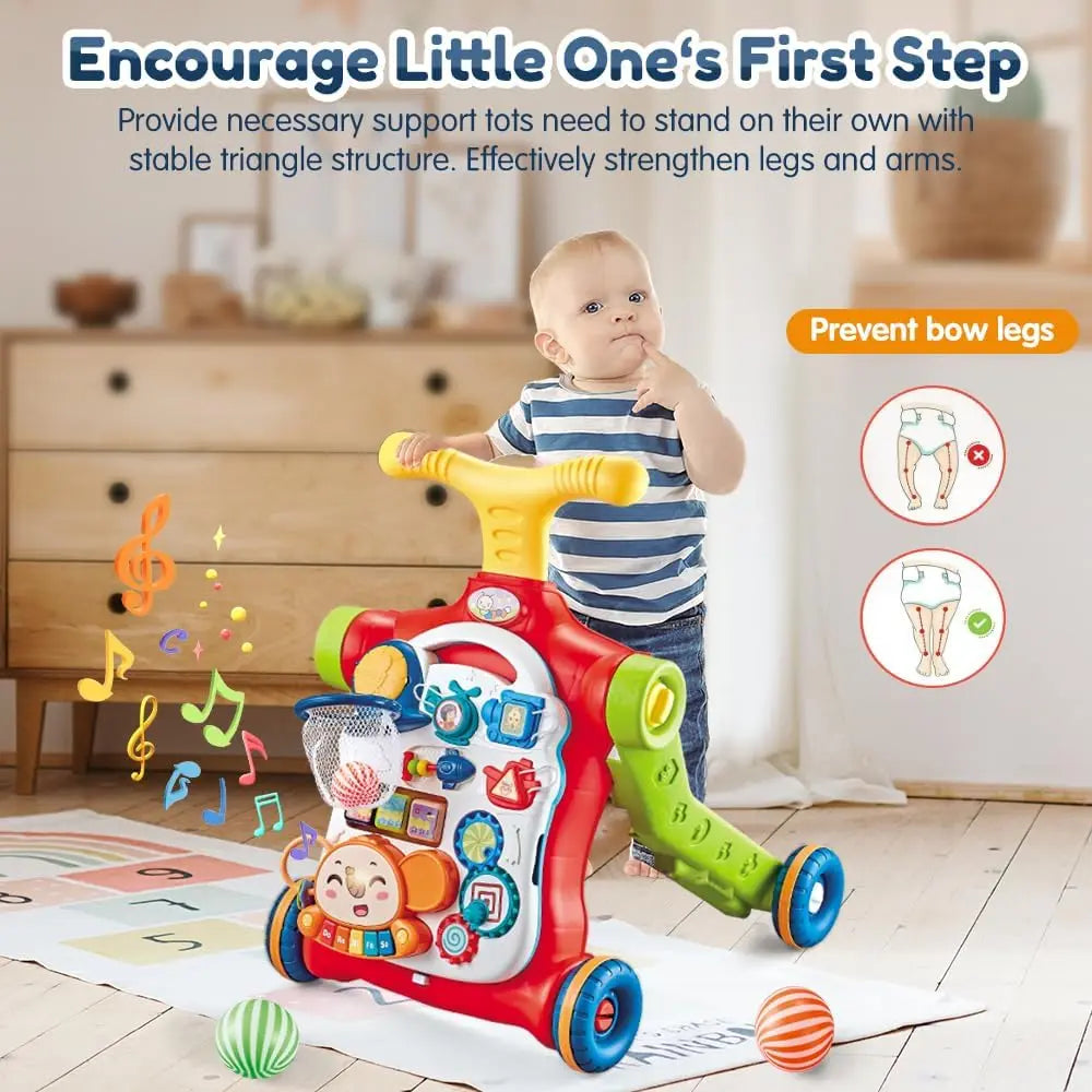 VATOS Baby Walker 5 in 1 Sit to Stand Learning Scooter Balance Bike Push Walker Table Toys for Toddlers and Infants with Music